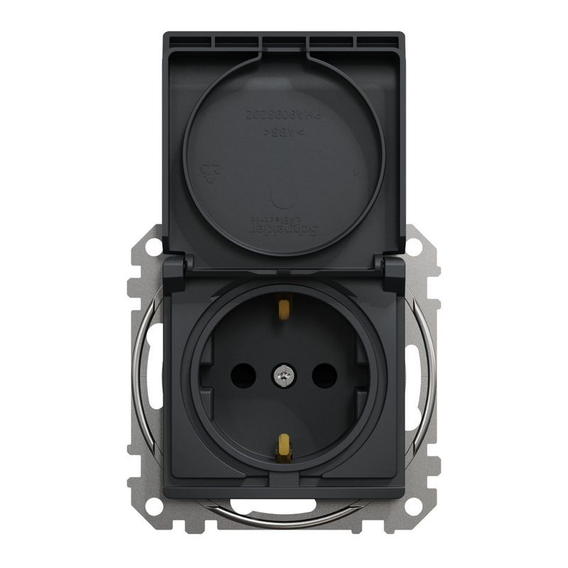 Casa si Gradina - Electrice - Prize - Priza simpla cu impamantare, cu capac, 16A, IP20, antracit, Schneider Sedna Design - Infinity.ro