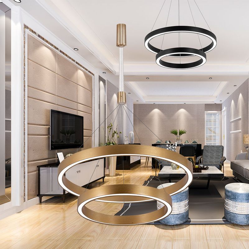Casa si Gradina - Corpuri si surse de iluminat - Lustre si pendule - Lustra LED Lina BR-BH16-09686, 65W, 6500lm, lumina calda+neutra+rece, IP20, aurie, Braytron - Infinity.ro