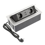 Casa si Gradina - Electrice - Prize - Priza incastrabila dreptunghiulara , 2 prize schuko 2 USB 5V 2.1A, aluminiu, prize negre, cablu 1.5m, GTV - Infinity.ro