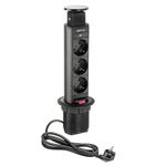 Casa si Gradina - Electrice - Prize - Priza turn incastrabila in blat, 3 prize schuko , cablu 1.5m, neagra, GTV - Infinity.ro