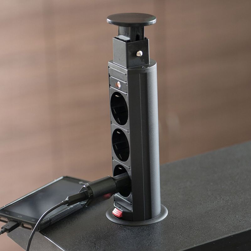 Casa si Gradina - Electrice - Prize - Priza turn incastrabila in blat, 3 prize schuko , cablu 1.5m, neagra, GTV - Infinity.ro