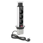 Casa si Gradina - Electrice - Prize - Priza turn incastrabila in blat, 3 prize schuko , cablu 1.5m, negru+argintiu, GTV - Infinity.ro