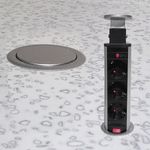 Casa si Gradina - Electrice - Prize - Priza turn incastrabila in blat, 3 prize schuko , cablu 1.5m, negru+argintiu, GTV - Infinity.ro