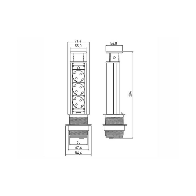 Casa si Gradina - Electrice - Prize - Priza turn incastrabila in blat, 3 prize schuko , cablu 1.5m, negru+argintiu, GTV - Infinity.ro