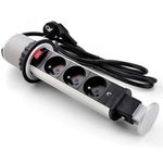 Casa si Gradina - Electrice - Prize - Priza turn incastrabila in blat, 3 prize schuko , cablu 1.5m, negru+argintiu, GTV - Infinity.ro