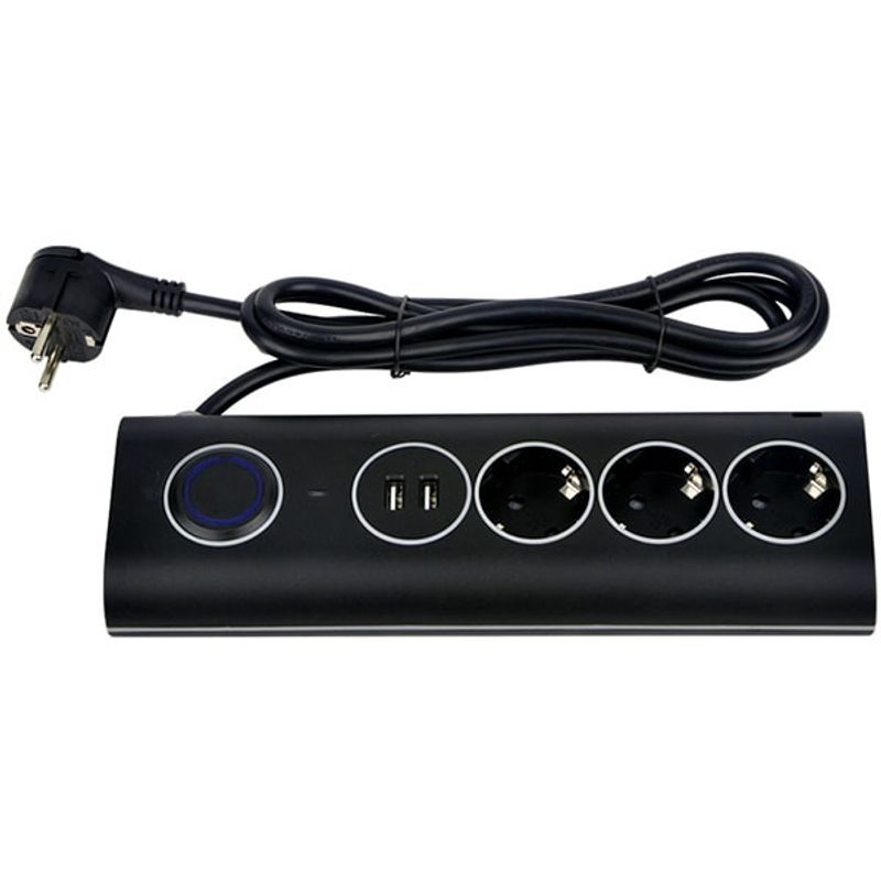 Casa si Gradina - Electrice - Accesorii electrice - Prelungitoare, triple, fise - Prelungitor cu protectie la supratensiune, 3 prize, 1.5m cablu, 2 USB 2.4A max, Strohm - Infinity.ro