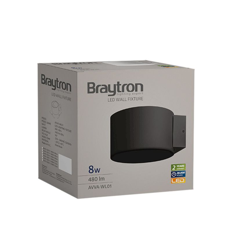 Casa si Gradina - Corpuri si surse de iluminat - Plafoniere, aplice si spoturi - Aplica LED Avva BH07-03001, 8W, 480lm, lumina calda, IP20, neagra, Braytron - Infinity.ro