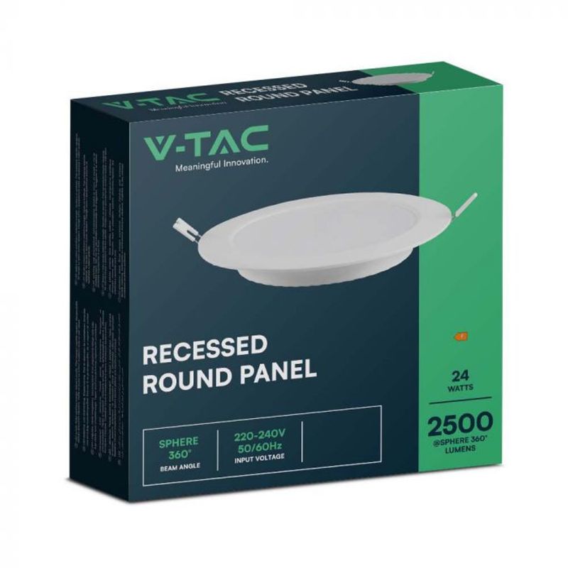 Casa si Gradina - Corpuri si surse de iluminat - Plafoniere, aplice si spoturi - Spot LED 24W Incastrat, Rotund, V-TAC, 2640lm, Lumina Neutra (4000K), Alb - Infinity.ro