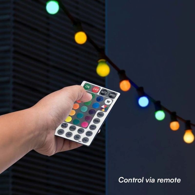 Casa si Gradina - Decoratiuni - Decoratiuni petrecere - Bannere si ghirlande decorative - Ghirlanda luminoasa RGB cu telecomanda 15 becuri, 7.5W, 30lm/bec, 13 metri, IP44, V-TAC - Infinity.ro