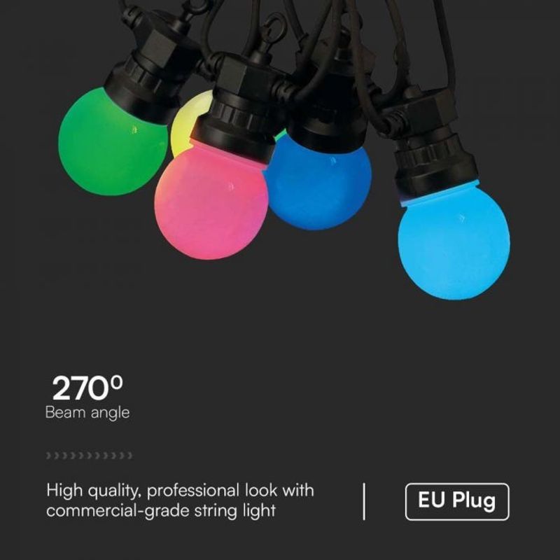 Casa si Gradina - Decoratiuni - Decoratiuni petrecere - Bannere si ghirlande decorative - Ghirlanda luminoasa RGB cu telecomanda 15 becuri, 7.5W, 30lm/bec, 13 metri, IP44, V-TAC - Infinity.ro