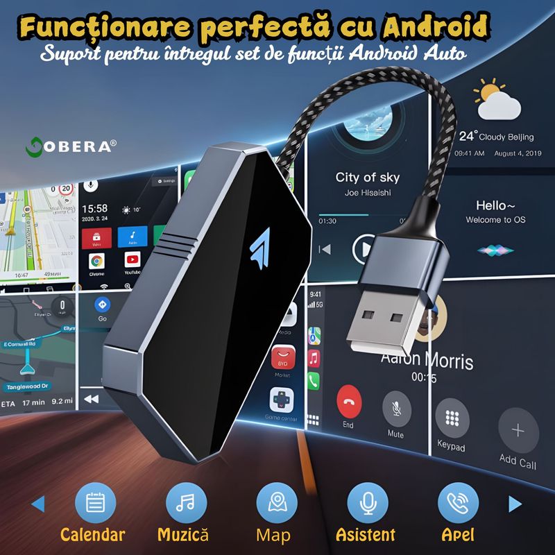 Auto si Moto - Electronice auto - Accesorii electronice auto - Modul Android Auto Wireless goBERA®, Adaptor Auto WiFi 5GHz, BT 5.3, Plug & Play, Compatibil Android 11+ - Infinity.ro