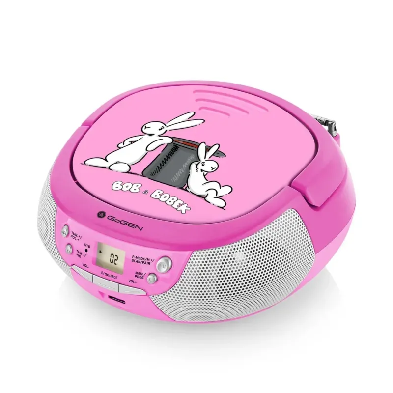 Jucarii, Copii si Bebe - Jucarii si jocuri - Jucarii & jocuri educative - Laptopuri, tablete si gadget-uri copii - Radio CD pentru copii GoGEN BOB AND BOBEK, 2 x 0,8 W, Bluetooth, karaoke, microfon, MP 3, USB, AUX in, roz - Infinity.ro