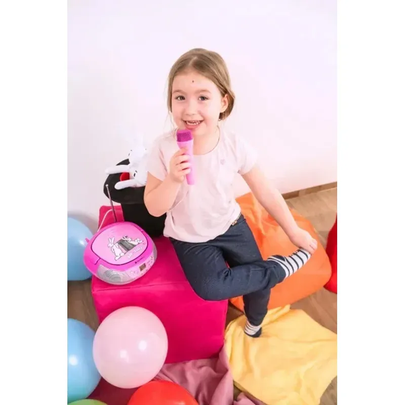 Jucarii, Copii si Bebe - Jucarii si jocuri - Jucarii & jocuri educative - Laptopuri, tablete si gadget-uri copii - Radio CD pentru copii GoGEN BOB AND BOBEK, 2 x 0,8 W, Bluetooth, karaoke, microfon, MP 3, USB, AUX in, roz - Infinity.ro