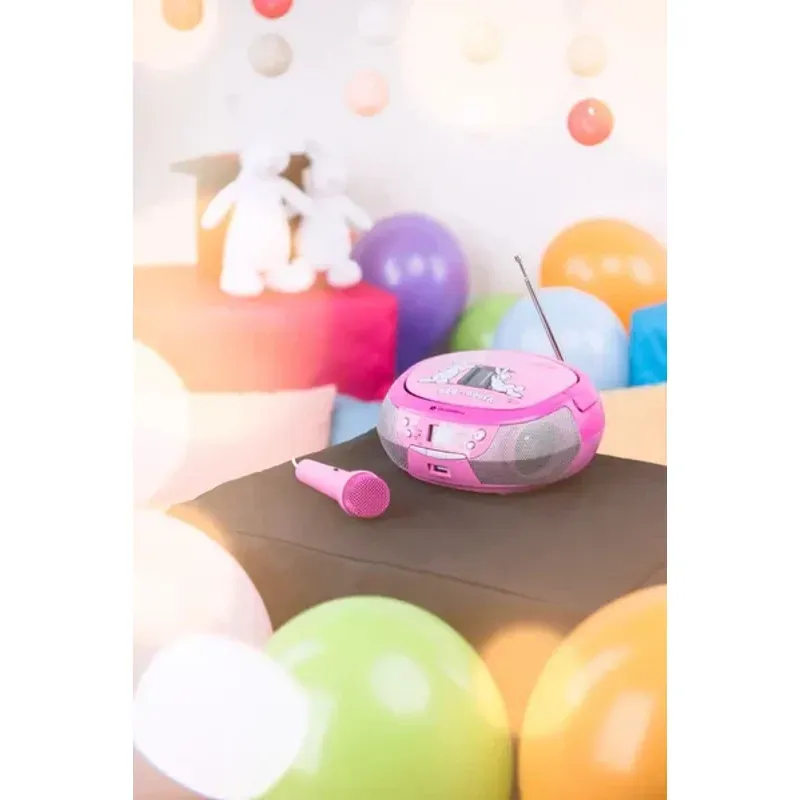 Jucarii, Copii si Bebe - Jucarii si jocuri - Jucarii & jocuri educative - Laptopuri, tablete si gadget-uri copii - Radio CD pentru copii GoGEN BOB AND BOBEK, 2 x 0,8 W, Bluetooth, karaoke, microfon, MP 3, USB, AUX in, roz - Infinity.ro