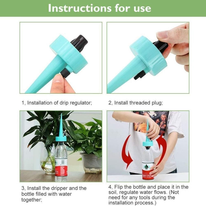 Casa si Gradina - Gradinarit si plante - Instalatii si accesorii pentru irigatii - Accesorii irigare - Set 3 buc Picuratoare cu valva pentru irigare, Debit de apa reglabil, pentru plante de interior, PP, 16.5 cm - Infinity.ro