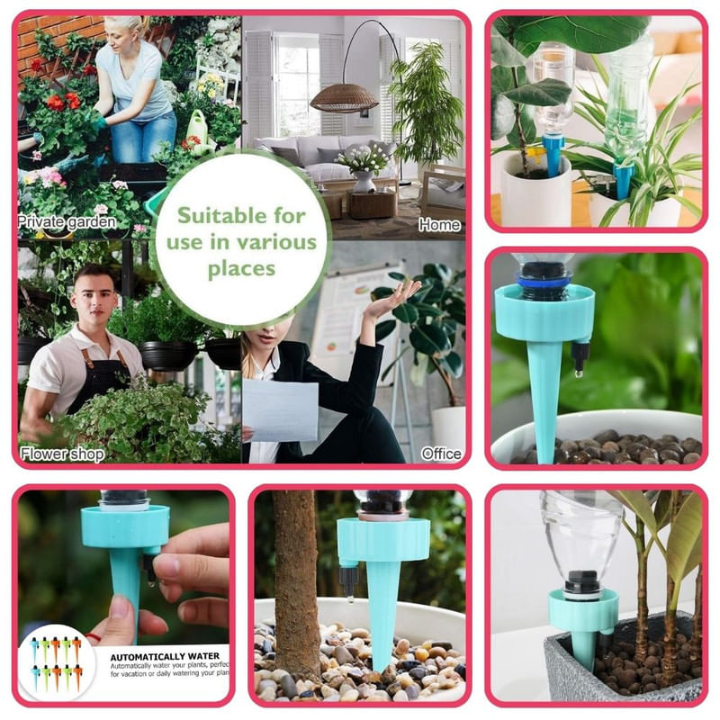 Casa si Gradina - Gradinarit si plante - Instalatii si accesorii pentru irigatii - Accesorii irigare - Set 6 Picuratoare cu Valva pentru Irigare Plante de Interior, Debit de Apa Reglabil, PP, 16.5 cm - Infinity.ro