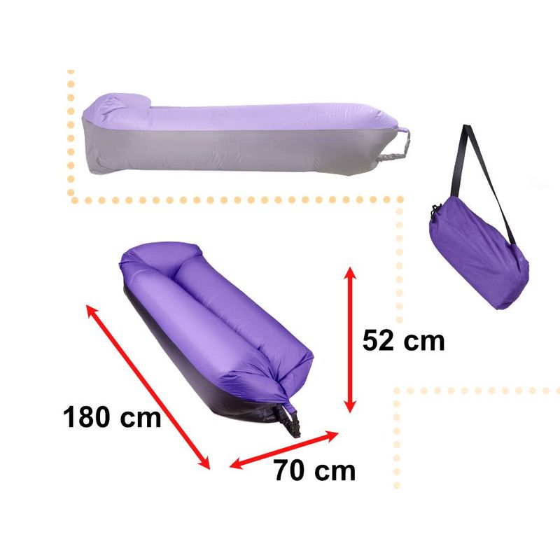 Sport si Outdoor - Camping - Accesorii camping si drumetii - Saltea Autogonflabila "Lazy Bag" tip sezlong, 185 x 70cm, culoare Negru-Violet, pentru camping, plaja sau piscina - Infinity.ro