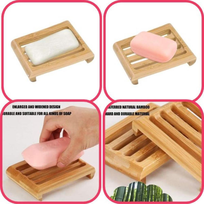 Casa si Gradina - Sanitare - Suporturi si accesorii baie - Accesorii baie - Sapuniera din lemn natural Bambus, anti-derapanta, drenaj apa, 10.9 x 7.5 cm, Maro - Infinity.ro