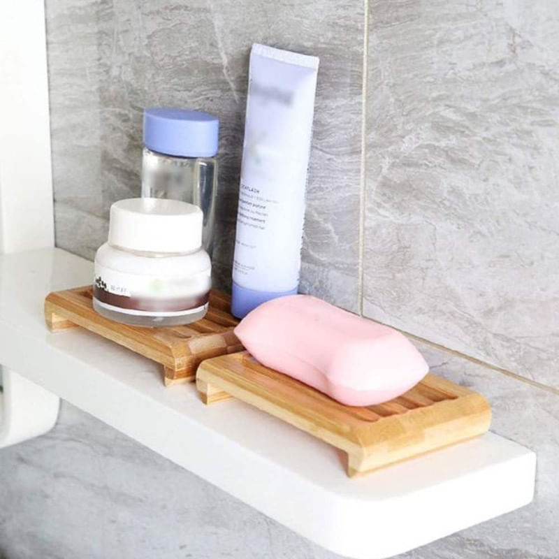 Casa si Gradina - Sanitare - Suporturi si accesorii baie - Accesorii baie - Sapuniera din lemn natural Bambus, anti-derapanta, drenaj apa, 10.9 x 7.5 cm, Maro - Infinity.ro