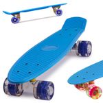 Sport si Outdoor - Role, trotinete si skateboard - Placi de rulat - Skateboard - Skateboard Penny Board pentru copii cu roti din cauciuc, iluminate LED, culoare Albastra - Infinity.ro