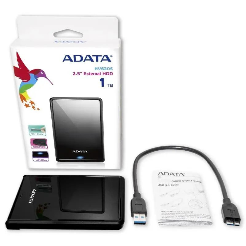 PC, gaming si accesorii - Periferice PC - Hard Disk-uri externe - HDD Extern Adata HV620S, 1TB, Negru, USB 3.0 - Infinity.ro