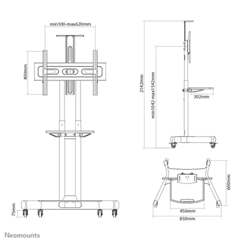 Laptop, Telefoane si Tablete - Laptopuri si accesorii - Accesorii Laptop - Alte accesorii laptop - Suport TV de podea, Neomounts by Newstar NM-M1700BLACK, Reglabil, 32"- - Infinity.ro