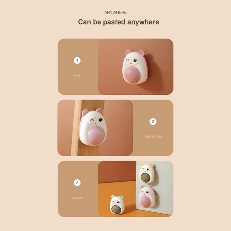 Petshop - Accesorii petshop - Jucarii animale - Jucarii interactive animale - Jucarie interactiva Model Ursulet pentru pisicute cu minge rotativa 360° din iarba Catnip, 4.3 x 6 cm, Verde - Infinity.ro