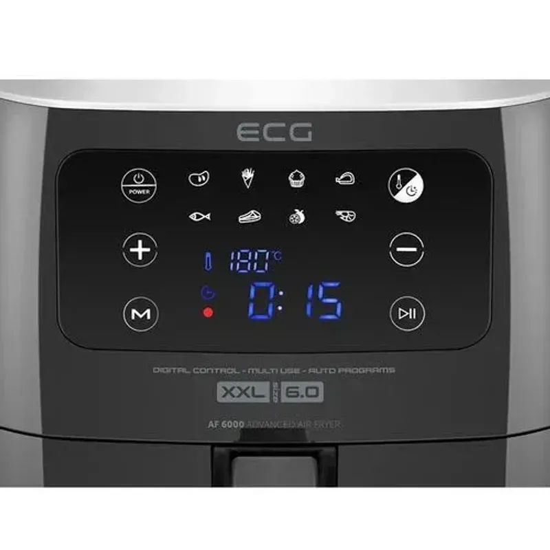 Electronice si Electrocasnice - Electrocasnice bucatarie - Aparate de gatit & desert - Friteuze - Friteuza cu aer fierbinte ECG AF 6000, 7 litri, 1800 W, 8 programe, control temperatura 30-200°C - Infinity.ro