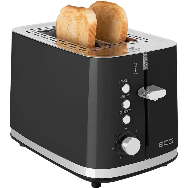 Electronice si Electrocasnice - Electrocasnice bucatarie - Preparare paine - Prajitoare de paine - Prajitor de paine ECG ST 2766 Vintage Nero, 925 W, 2 felii, 7 niveluri de rumenire, negru - Infinity.ro