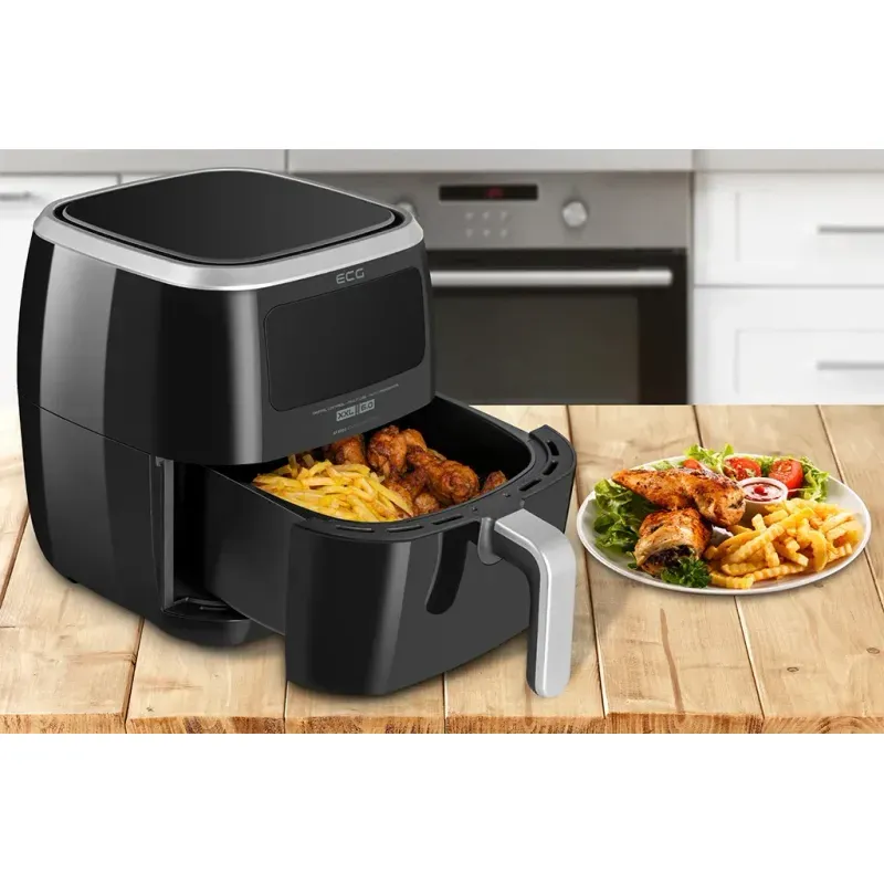 Electronice si Electrocasnice - Electrocasnice bucatarie - Aparate de gatit & desert - Friteuze - Friteuza cu aer fierbinte ECG AF 6000, 7 litri, 1800 W, 8 programe, control temperatura 30-200°C - Infinity.ro