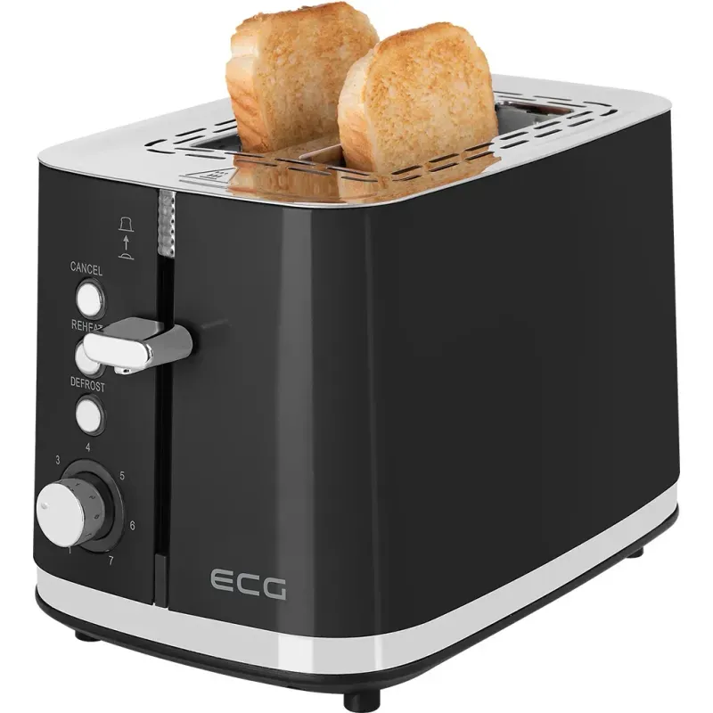 Electronice si Electrocasnice - Electrocasnice bucatarie - Preparare paine - Prajitoare de paine - Prajitor de paine ECG ST 2766 Vintage Nero, 925 W, 2 felii, 7 niveluri de rumenire, negru - Infinity.ro