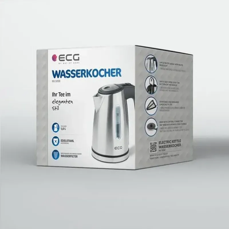 Casa si Gradina - Bucatarie si vesela - Vase pentru gatit - Ibrice - Cana electrica fierbator ECG RK 1050, 1630 W, 1 litru, otel inoxidabil - Infinity.ro