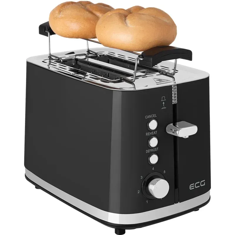 Electronice si Electrocasnice - Electrocasnice bucatarie - Preparare paine - Prajitoare de paine - Prajitor de paine ECG ST 2766 Vintage Nero, 925 W, 2 felii, 7 niveluri de rumenire, negru - Infinity.ro
