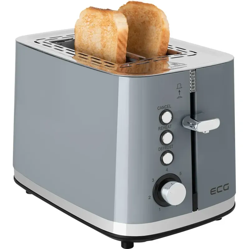 Electronice si Electrocasnice - Electrocasnice bucatarie - Preparare paine - Prajitoare de paine - Prajitor de paine ECG ST 2766 Vintage Scuro, 925 W, 2 felii, 7 niveluri de rumenire, gri - Infinity.ro