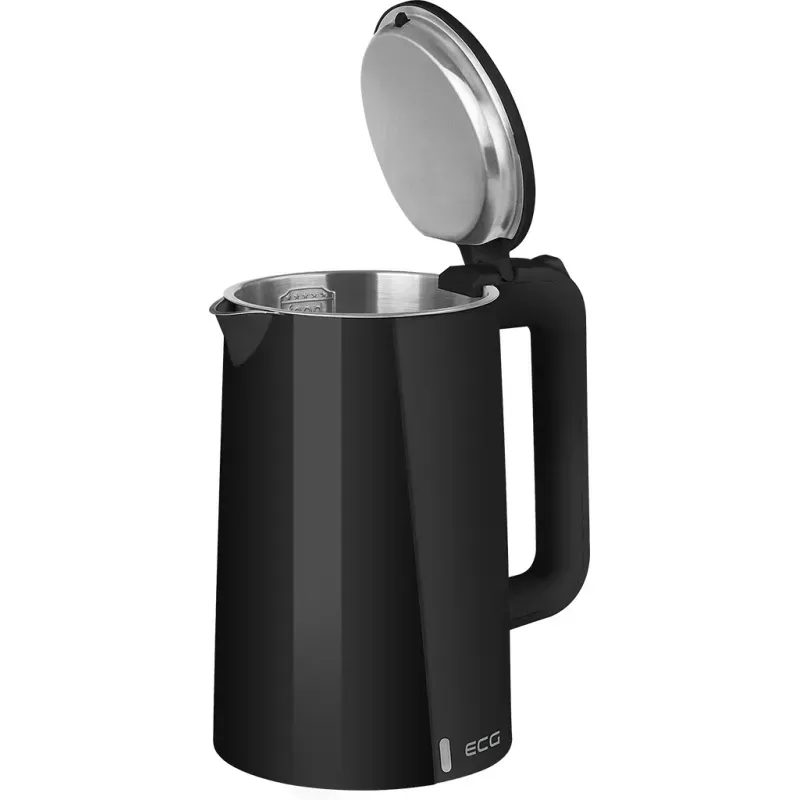 Electronice si Electrocasnice - Electrocasnice bucatarie - Preparare bauturi - Fierbatoare de apa - Fierbator electric ECG RK 1702 Safe to Touch Black, 1.7 litri, 2200 W, interior din otel inoxidabil, pereti dubli, negru - Infinity.ro