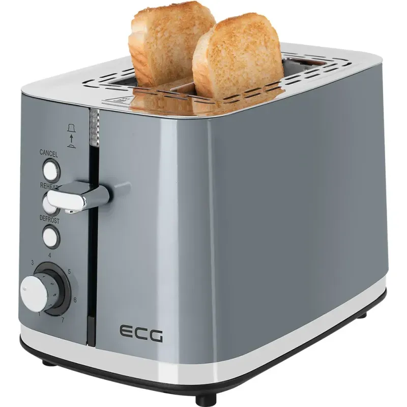 Electronice si Electrocasnice - Electrocasnice bucatarie - Preparare paine - Prajitoare de paine - Prajitor de paine ECG ST 2766 Vintage Scuro, 925 W, 2 felii, 7 niveluri de rumenire, gri - Infinity.ro