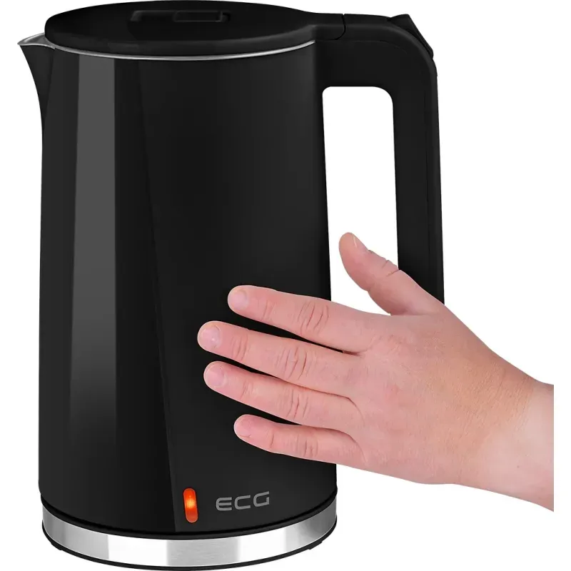 Electronice si Electrocasnice - Electrocasnice bucatarie - Preparare bauturi - Fierbatoare de apa - Fierbator electric ECG RK 1702 Safe to Touch Black, 1.7 litri, 2200 W, interior din otel inoxidabil, pereti dubli, negru - Infinity.ro