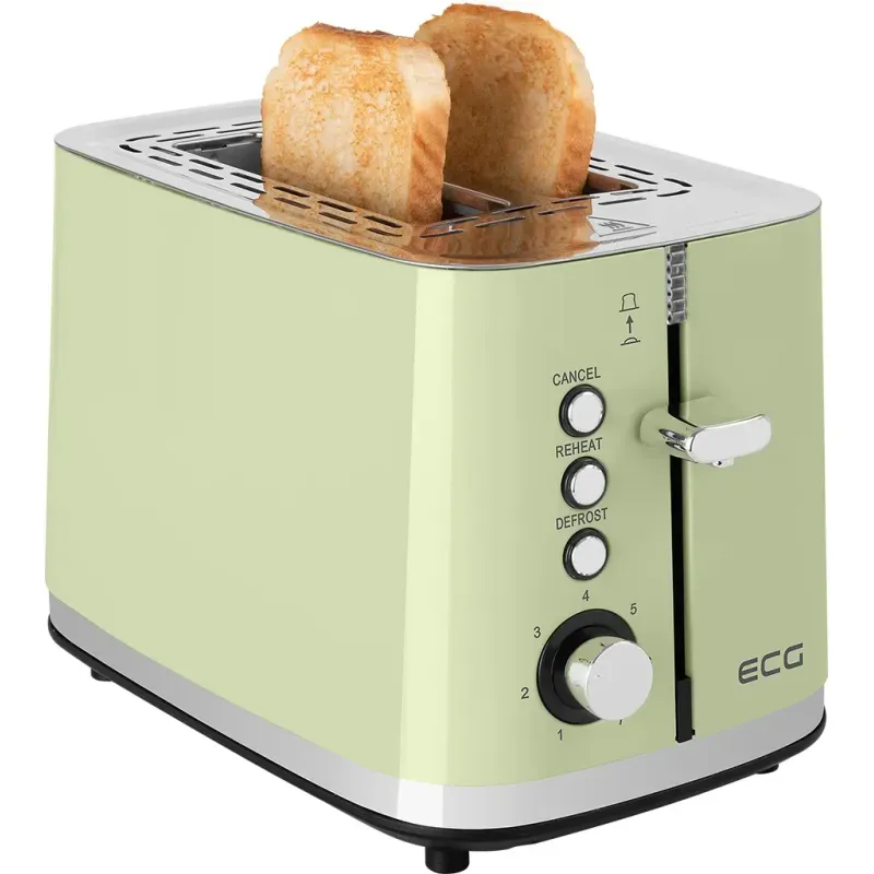 Electronice si Electrocasnice - Electrocasnice bucatarie - Preparare paine - Prajitoare de paine - Prajitor de paine ECG ST 2766 Vintage Olive, 925 W, 2 felii, 7 niveluri de rumenire, verde olive - Infinity.ro