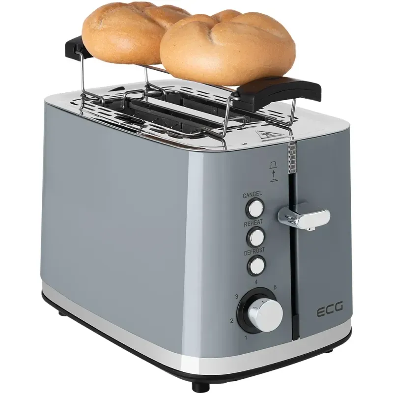 Electronice si Electrocasnice - Electrocasnice bucatarie - Preparare paine - Prajitoare de paine - Prajitor de paine ECG ST 2766 Vintage Scuro, 925 W, 2 felii, 7 niveluri de rumenire, gri - Infinity.ro