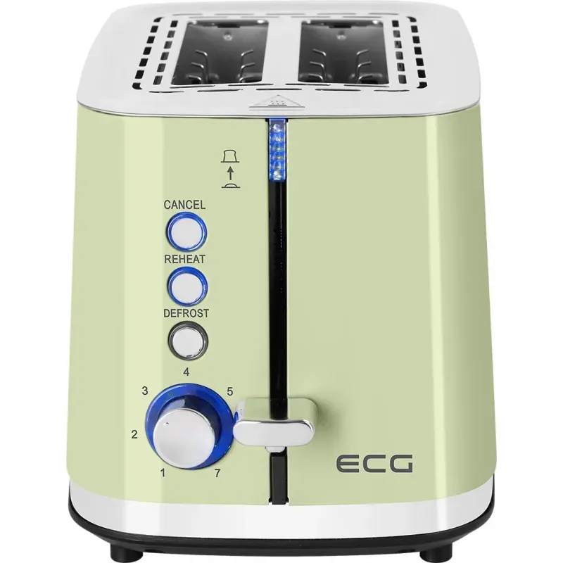 Electronice si Electrocasnice - Electrocasnice bucatarie - Preparare paine - Prajitoare de paine - Prajitor de paine ECG ST 2766 Vintage Olive, 925 W, 2 felii, 7 niveluri de rumenire, verde olive - Infinity.ro