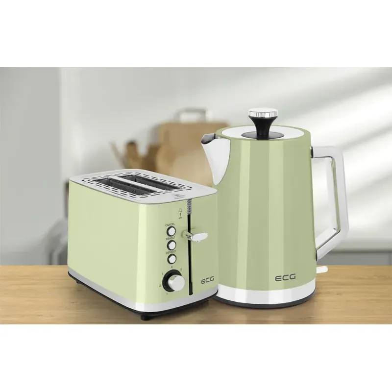 Electronice si Electrocasnice - Electrocasnice bucatarie - Preparare paine - Prajitoare de paine - Prajitor de paine ECG ST 2766 Vintage Olive, 925 W, 2 felii, 7 niveluri de rumenire, verde olive - Infinity.ro