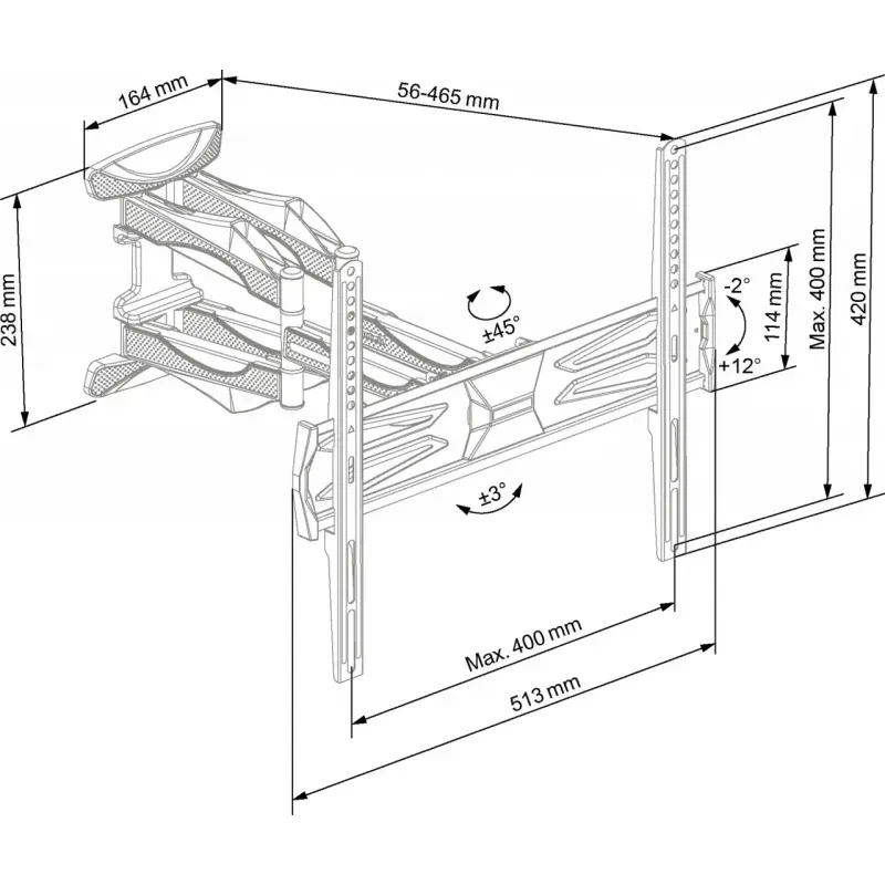 TV, Audio-Video si Foto - Accesorii TV si audio - Suporturi TV - Suport TV de perete ECG LD 326001, 32"- 60" (81 - 152 cm), rotire 180° si inclinare 2°-12°, 30 kg, VESA - Infinity.ro