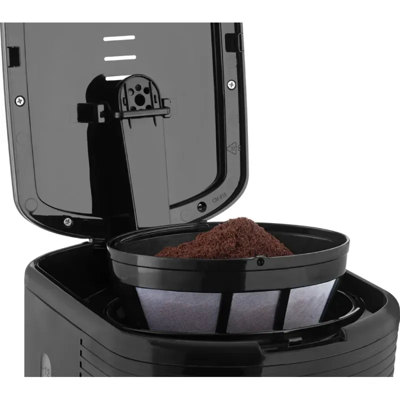 Electronice si Electrocasnice - Electrocasnice bucatarie - Preparare bauturi - Cafetiere - Cafetiera ECG KP 2150 Stripe, 980 W, 1.5 litri, preparare pana la 10 cesti de cafea odata, sistem drip-stop, negru - Infinity.ro