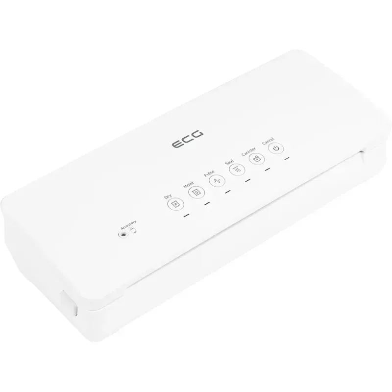 Electronice si Electrocasnice - Electrocasnice bucatarie - Mixere, tocatoare & roboti de bucatarie - Aparate de vidat - Aparat de vidat alimente ECG VacuFresh, 100 W, 30 cm, putere compresor 7-9 l/min, 5 pungi incluse - Infinity.ro