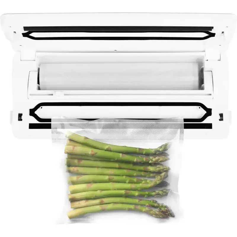 Electronice si Electrocasnice - Electrocasnice bucatarie - Mixere, tocatoare & roboti de bucatarie - Aparate de vidat - Aparat de vidat alimente ECG VacuFresh, 100 W, 30 cm, putere compresor 7-9 l/min, 5 pungi incluse - Infinity.ro