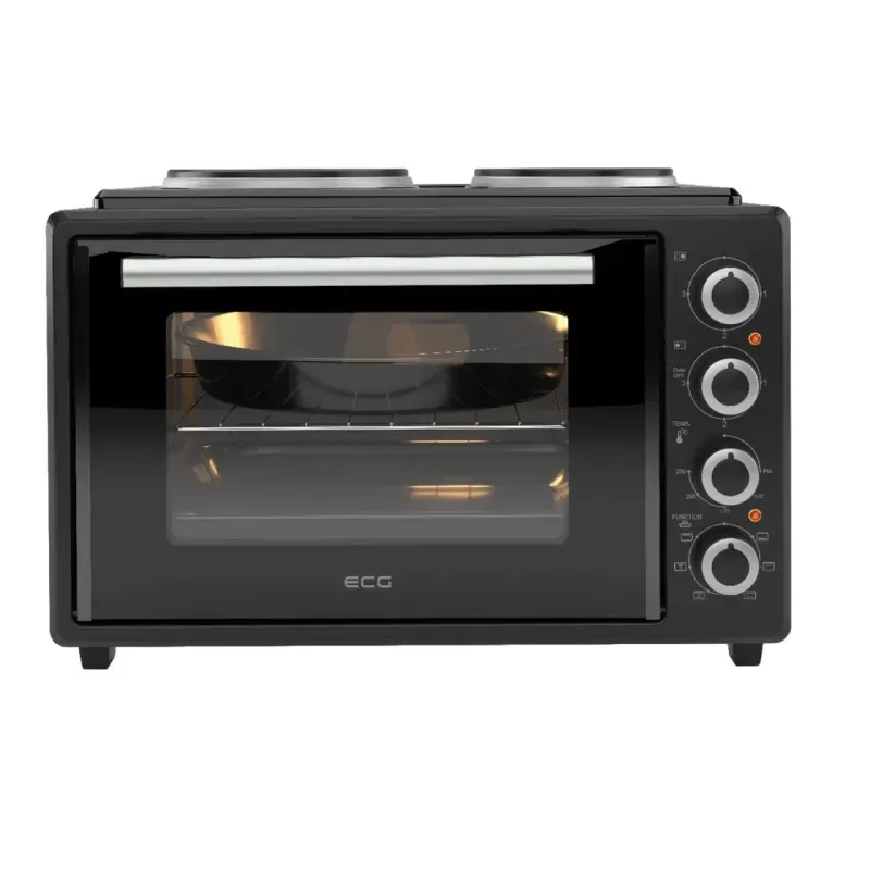 Electronice si Electrocasnice - Aragazuri, cuptoare si hote - Cuptoare - Cuptoare electrice - Cuptor electric ECG ETH 3501B, 35 litri, 1400 W, 2 plite, iluminare interioara, 90-250°C, negru - Infinity.ro