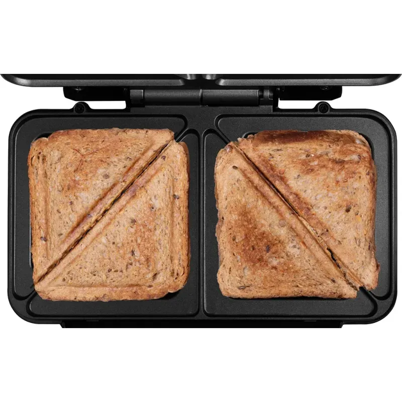 Electronice si Electrocasnice - Electrocasnice bucatarie - Preparare paine - Sandwich-maker - Sandwich maker ECG S 2120 Grande, 900 W, 4 sandvisuri triunghiulare, design din otel inoxidabil si plastic - Infinity.ro