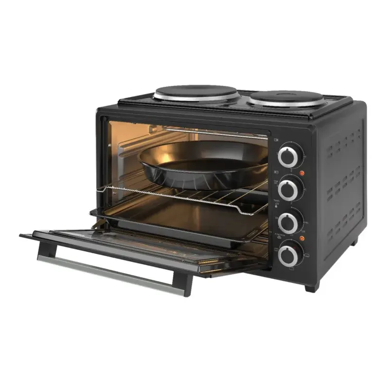 Electronice si Electrocasnice - Aragazuri, cuptoare si hote - Cuptoare - Cuptoare electrice - Cuptor electric ECG ETH 3501B, 35 litri, 1400 W, 2 plite, iluminare interioara, 90-250°C, negru - Infinity.ro