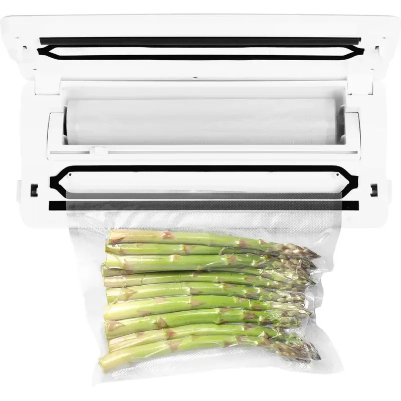 Electronice si Electrocasnice - Electrocasnice bucatarie - Mixere, tocatoare & roboti de bucatarie - Aparate de vidat - Aparat de vidat alimente ECG VacuFresh, 100 W, 30 cm, putere compresor 7-9 l/min, 5 pungi incluse - Infinity.ro