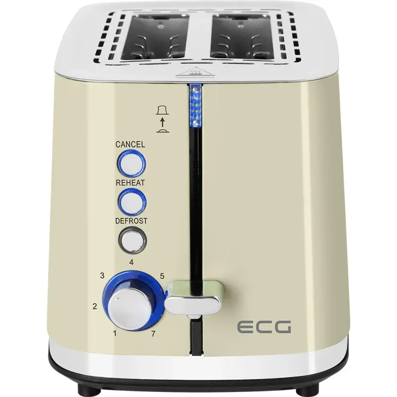Electronice si Electrocasnice - Electrocasnice bucatarie - Preparare paine - Prajitoare de paine - Prajitor de paine ECG ST 2766 Vintage Vanilla, 925 W, 2 felii, 7 niveluri de rumenire, crem - Infinity.ro